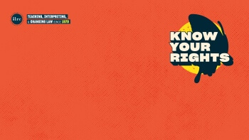 A red-orange virtual background for Zoom with the words Know Your Rights in the upper right corner and the ILRC logo/brand in the upper left corner.