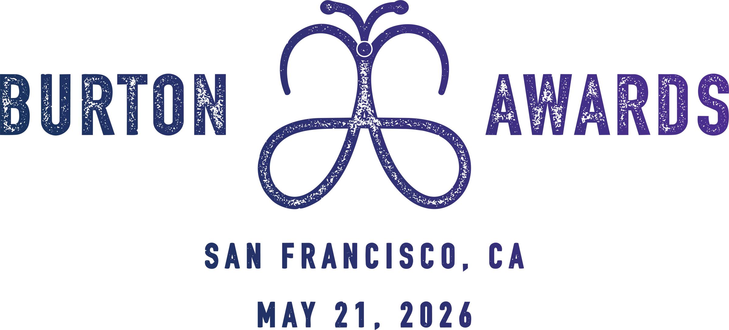 An image of a stylized butterfly with the words Burton on the left and Awards on the right. Below the stylized butterfly is the words San Francisco, CA, with the date of May 24, 2026 listed.