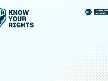 A light blue virtual background for Zoom that says Know Your Rights in the upper left corner and the ILRC logo/brand in upper right hand corner.