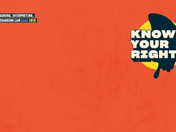 A red-orange virtual background for Zoom with the words Know Your Rights in the upper right corner and the ILRC logo/brand in the upper left corner.