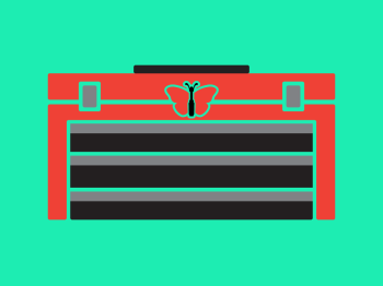 An image showing a stylized toolbox, with a butterfly where the lock is.