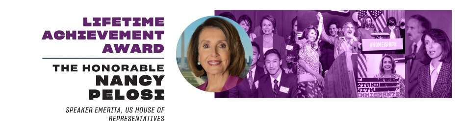 A graphic showing Nancy Pelosi as the Lifetime Achievement Award recipient.
