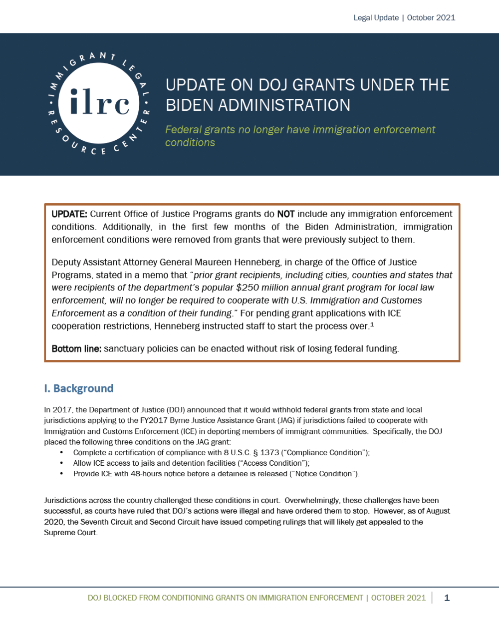 Update on DOJ Grants Under the Biden Administration Immigrant Legal