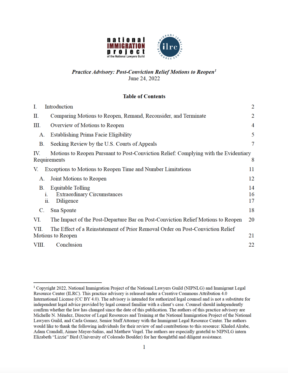 Practice Advisory PostConviction Relief Motions to Reopen Immigrant