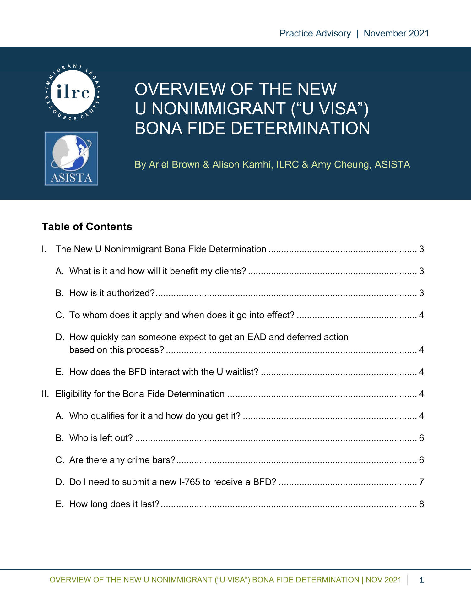 Overview of the New U Nonimmigrant (“U Visa”) Bona Fide Determination