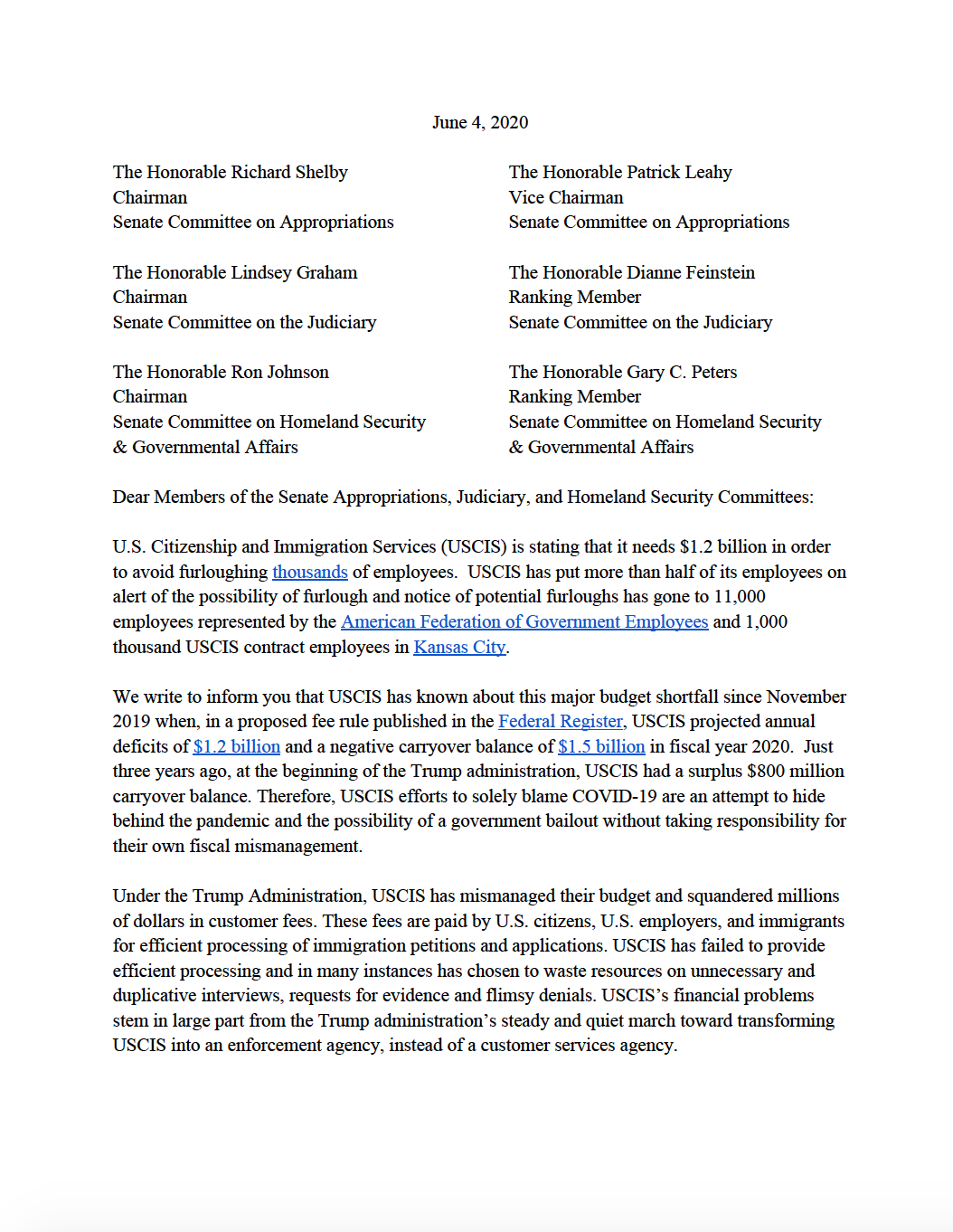 ILRCDHS Watch Letter USCIS Appropriations Immigrant Legal Resource