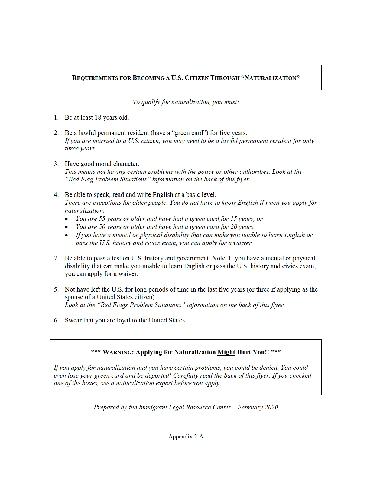 Naturalization Red Flags Checklist and Outreach Flyer (English, Spanish ...