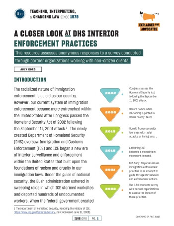 Page features a timeline of DHS enforcement shifts from 2001 to today