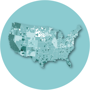 A map of the U.S. highlighting counties who work with local law enforcement.