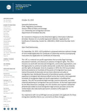 first page of the public comment