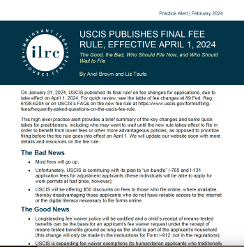 Practice Alert: USCIS Publishes Final Fee Rule, Effective April 1, 2024