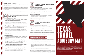 Image is of the first page of the advisory map, featuring a map of Texas to the right