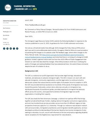 First page image of the comment document.
