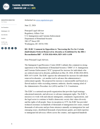 ILRC Comment Opposing Proposed USCIS Change of Address Form
