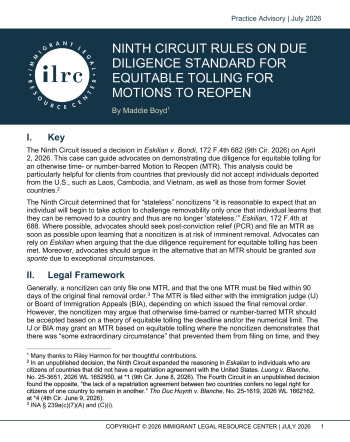 Ninth Circuit Rules on Due Diligence Standard for Equitable Tolling For Motions to Reopen