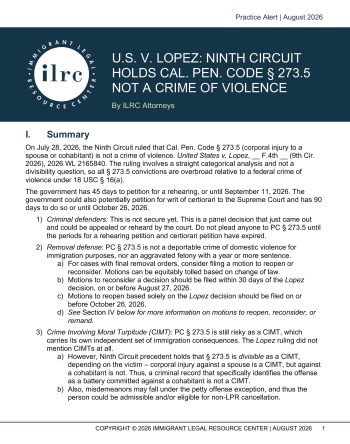 US v. Lopez: Ninth Circuit Holds Cal. Pen. Code § 273.5 not a Crime of Violence