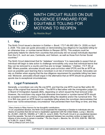 Ninth Circuit Rules on Due Diligence Standard for Equitable Tolling For Motions to Reopen