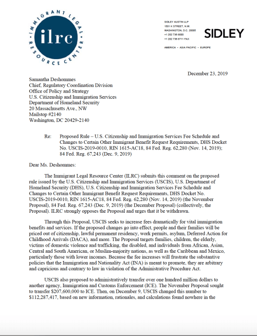 ILRC Submits Comment on USCIS Fee Rule | Immigrant Legal Resource ...