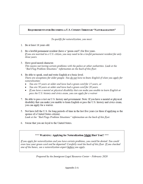 Naturalization Red Flags Checklist and Outreach Flyer (English, Spanish ...