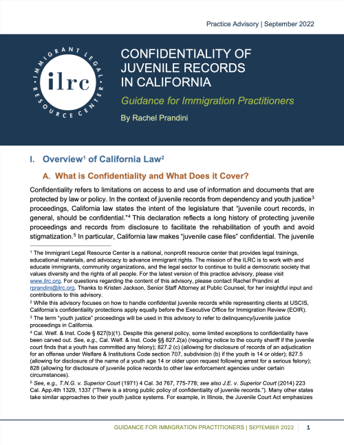 Confidentiality of Juvenile Records in California Guidance for