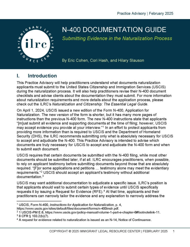 N-400 Documentation Guide | Immigrant Legal Resource Center | ILRC