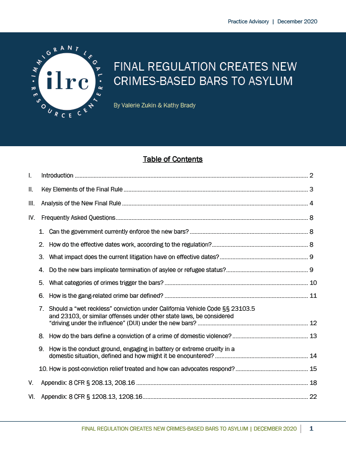 Regulation Creates New Crimes Bars to Asylum Immigrant Legal Resource Center ILRC